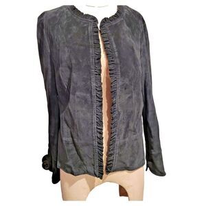 True Grit Genuine Leather Ruffle Edge Jacket Sz L Long Sleeve